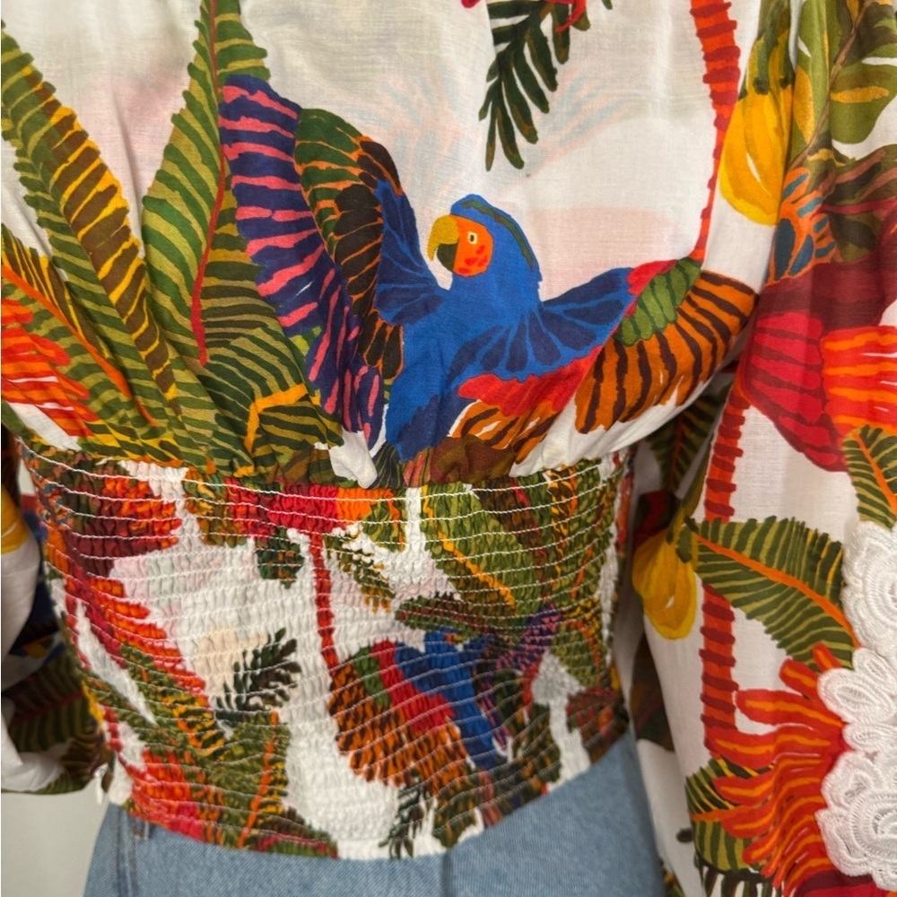 Farm Rio Boohoo Forest Birds Crop Blouse Top Embroideries Size Medium - Picture 12 of 14